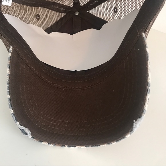 Distressed Canvas, Mesh Back Ponytail Hat Adjustable. Leopard Print - Picture 7 of 13